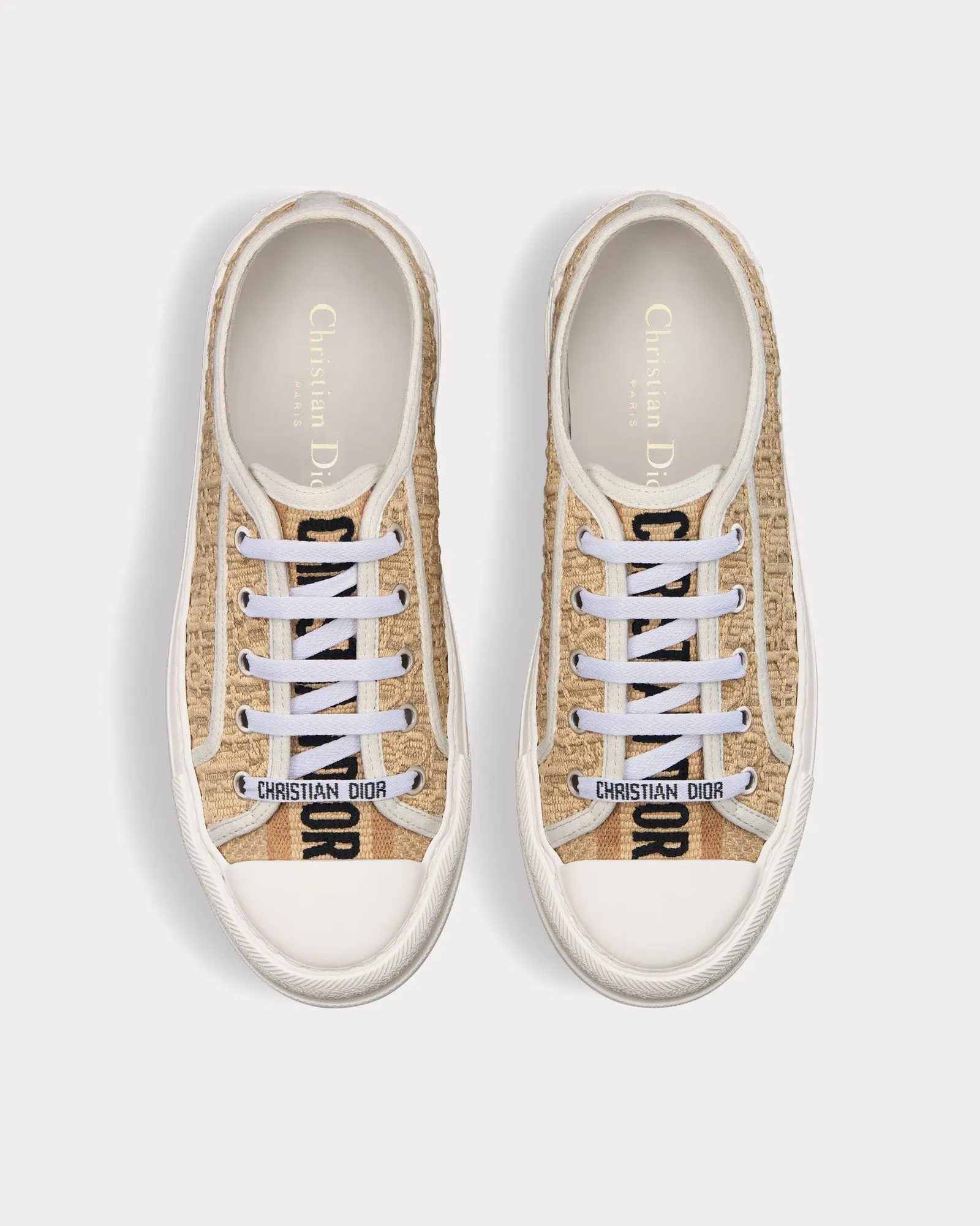 Walk'n'Dior Platform Natural Raffia-Effect Cotton Embroidered with Dior Oblique Motif Low Top Sneakers
