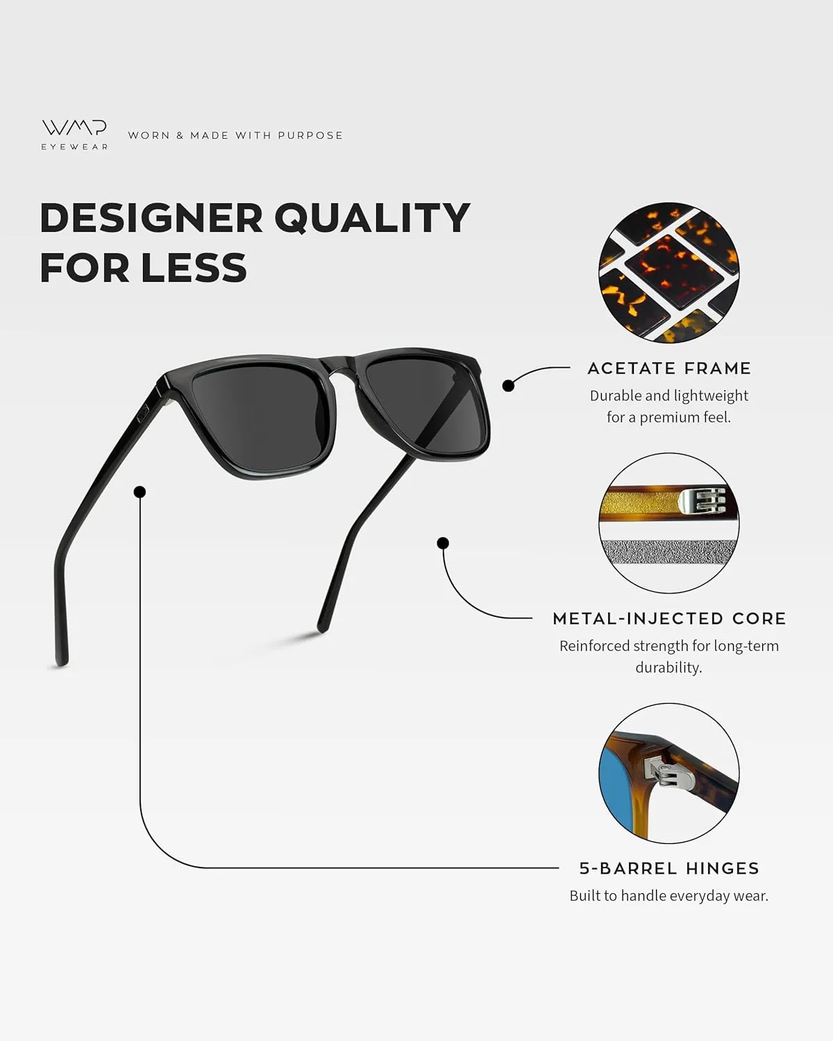 WearMe Pro - Polarized Lens Square Modern Sunglasses for Men