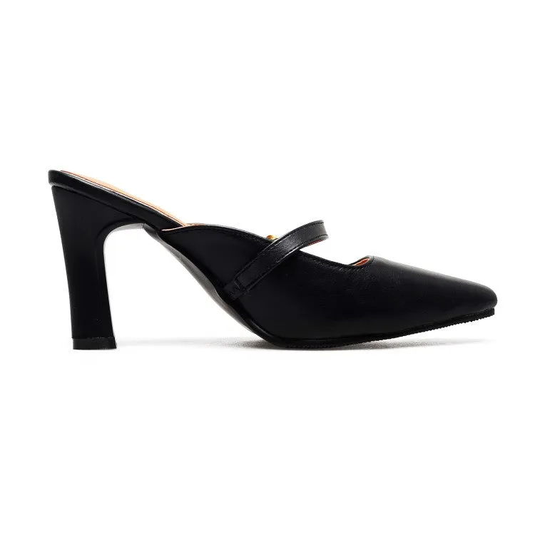 Women's Pointed Toe Pearls Chunky Heel Slides Slip On Sandals